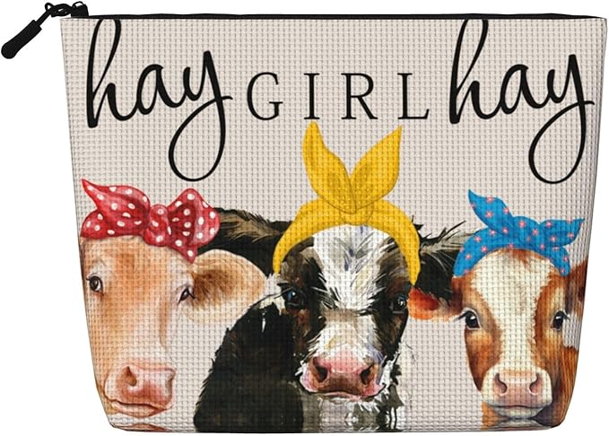 MOLAIGIN Girl Cow Cosmetic Bag For Women, Travel Makeup Bag, Toiletry Zipper Bag, Large Capacity Aesthetic Cases