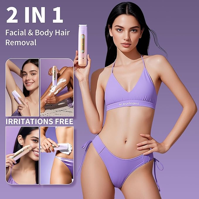 Bikini Trimmer for Women, Electric Razors with Dual Heads, Rechargeable Pubic Hair Trimmer with IPX7 Waterproof, Painless Pro Shaver for Underarm Leg Arm Body Face Private Area（RoyalRose）