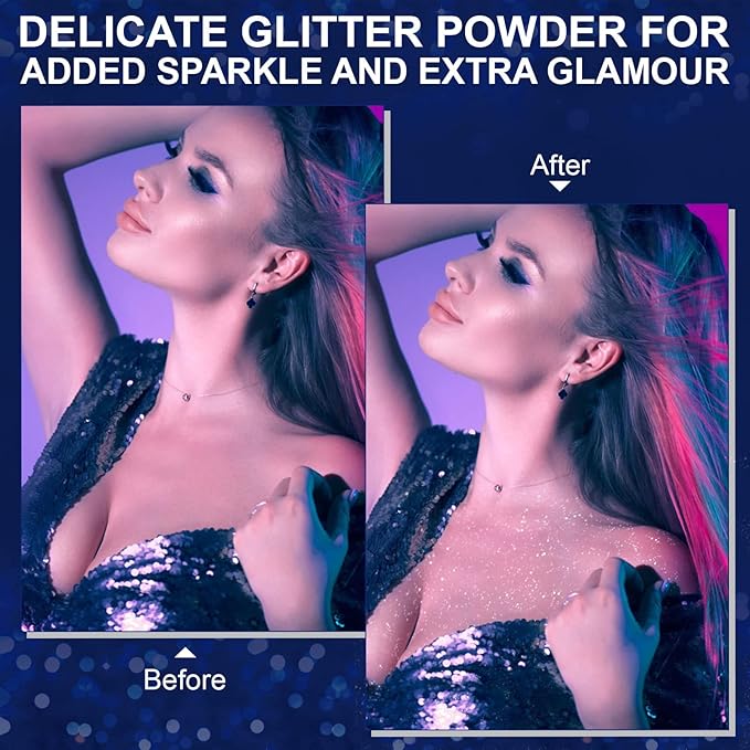 Glitter Spray for Hair and Body, Perfect Body Shimmer Glitter Spray for Music Festival Stage Makeup and Festival Hair and Face Glitter Spray Highlighter Makeup. 2.11 Oz