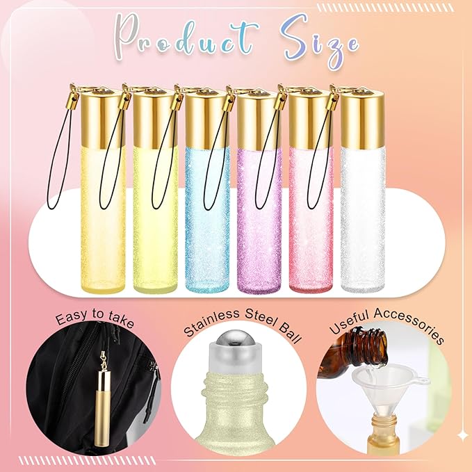 Sumind 150 Pcs Essential Oil Roller Bottles 10 ml Glass Roller Bottles with Stainless Steel Roller Balls Empty Bottles Leak Proof Roll on Bottles with 5 Funnel for Travel Essential Oil (Multicolor)