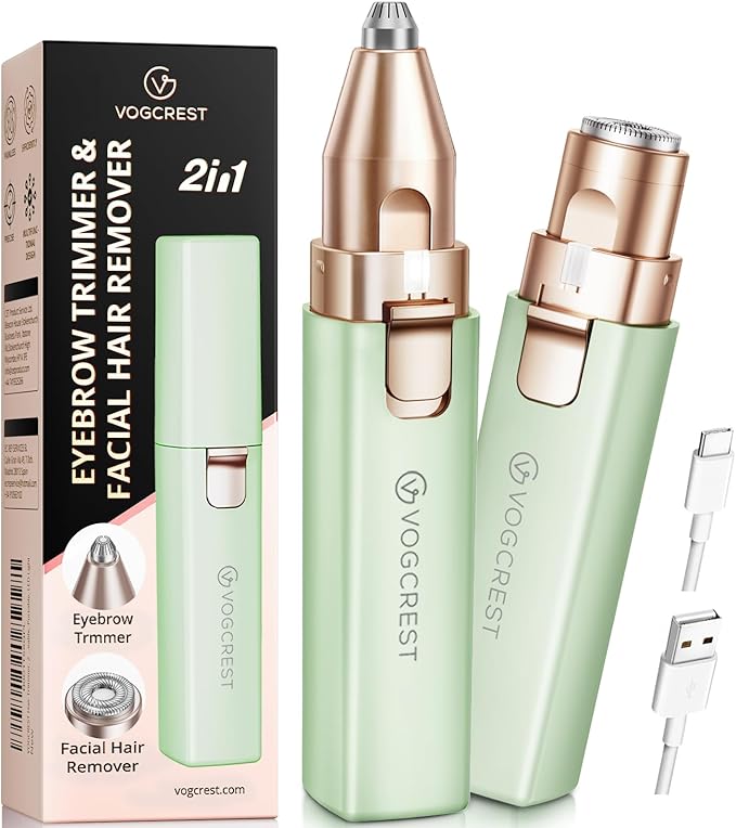 VOGCREST Hair Trimmer, 2 in 1 Facial Hair Remover & Eyebrow Trimmer for Women - Rechargeable, Portable, LED Light