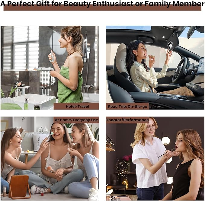 Travel Makeup Bag with LED Mirror and Light Travel Makeup Case Cosmetic Organizer Portable Cosmetic Brush Organizer Bag with Adjustable Dividers for Cosmetics Makeup Brushes Toiletry(Dark Brown)