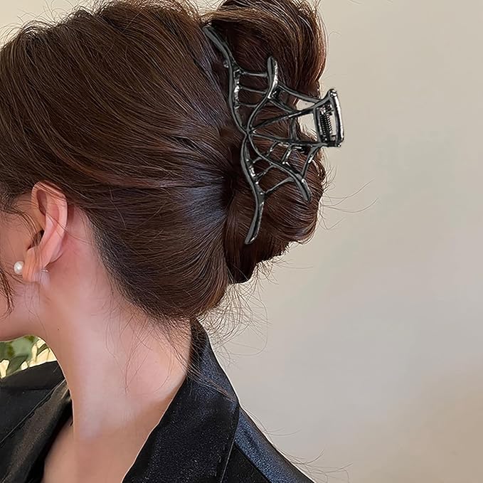 3Pcs Halloween Hair Claw Clips For Women And Girls, Black Gun Color Metal Spider Hand Skeleton Spider Web Design For Spooky Barrette Headband Hair,Nonslip Clip For Styling Hair Accessories Gift