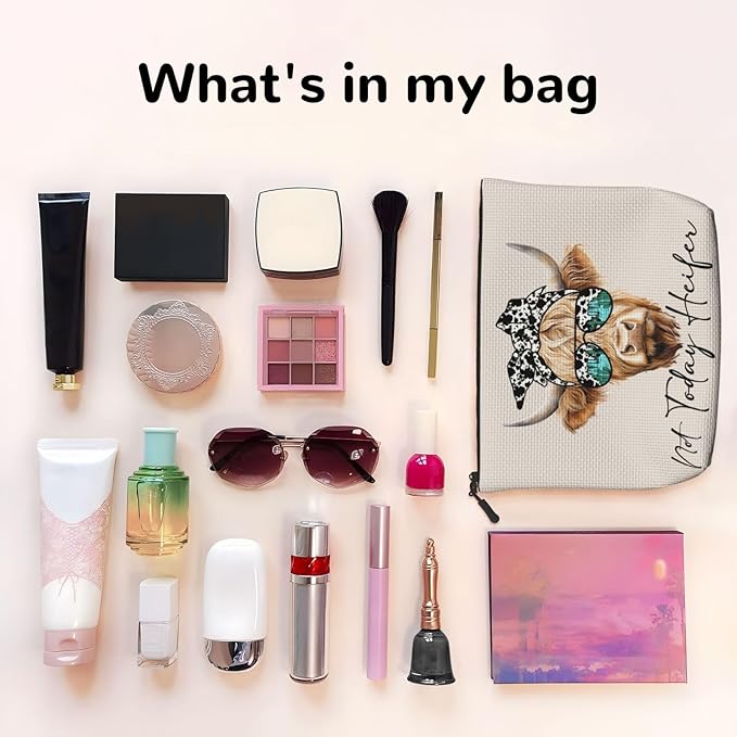 MOLAIGIN Heifer Cow Girl Cosmetic Bag For Women, Travel Makeup Bag, Toiletry Zipper Bag, Large Capacity Aesthetic Cases