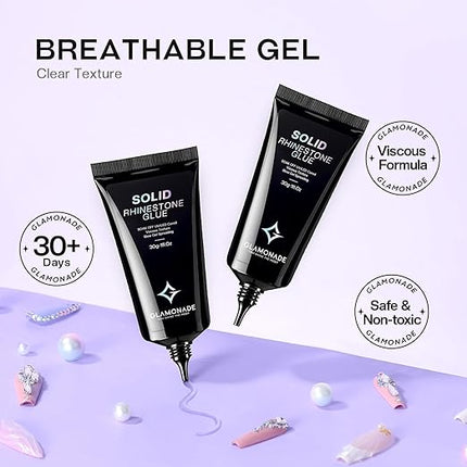 Glamonade Nail Rhinestone Solid Glue: 30g Super Strong Gel for Nail Gems Charms No Wipe Clear Gel for 3D Nail Art DIY Nail Designs Nail Tech Must Supplies