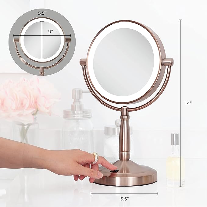 Zadro 9" Round LED Makeup Mirror with Lights and Magnification 5&10X/1X AA Battery Operated Swivel Lighted Makeup Mirror