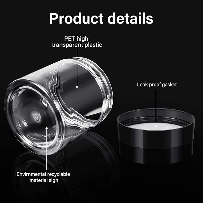 Patelai 4 Pieces Round Wide-mouth Leak Proof Plastic Container Jars with Lids for Travel Storage Makeup Beauty Products Face Creams Oils Salves Ointments DIY Making(8 Ounce,Black)
