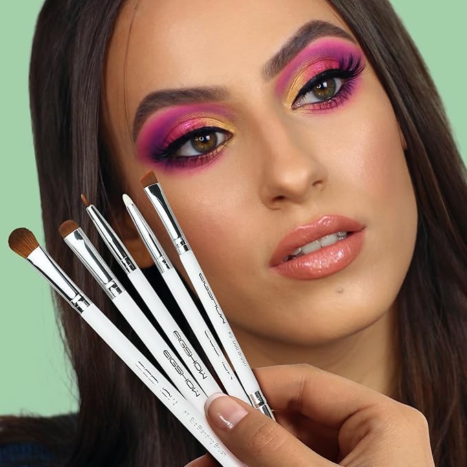 Eyeshadow Brush Set, EIGSHOW 5pcs Basic Eye Makeup Brushes For Blending, Eye Shadow, Eyeliner, Crease, Eyebrow, Vegan Travel Kit (Pearly White)