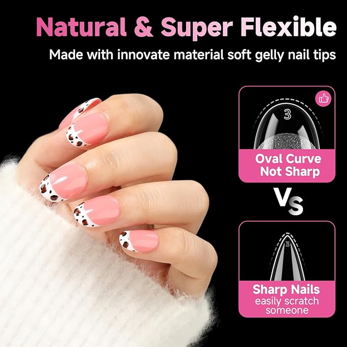 UNA GELLA Short Oval Round Nail Tips, Soft Gel Pre-shaped Half Matte Short Oval Gel Nail Tips Full Cover Acrylic Press on Fake Nails for Nail Extension Art DIY Nail Salon 216Pcs 12 Sizes