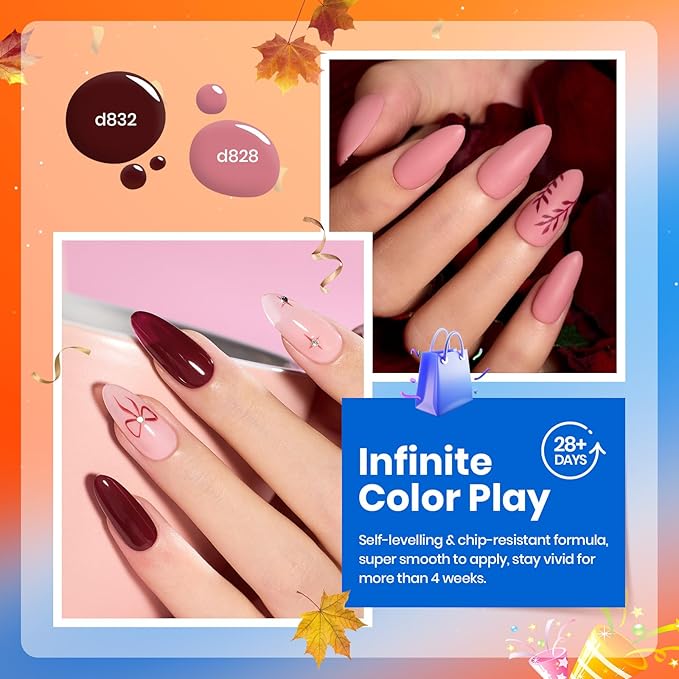 Beetles Burgundy Purple Gel Nail Polish Set - 6 Color Fall Dark Purple Maroon Mauve Plum Gel Polish Kit, Soak Off UV LED Nail Gel for Autumn Manicure Nail Art Gifts for Women