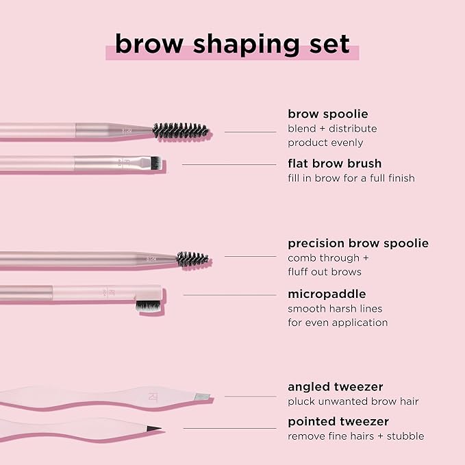 Real Techniques Brow Shaping Set, Spoolie, Tweezers & Brow Brushes, Dual-Ended Tools, For Styling, & Shaping Eyebrows, Get Full, Fluffy Brows, Multiuse Brushes, Cruelty-Free, 3 Piece Set