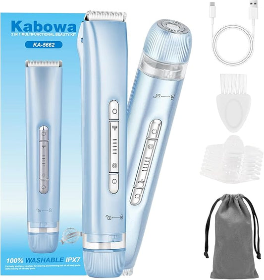 2 in 1 Bikini Trimmer for Women Dual Head Electric Razors IPX7 Waterproof Wet & Dry Use, Electric Shaver for Women Private Area Facial Body Underarm Leg Arm Hair Remover for Pubic Hair