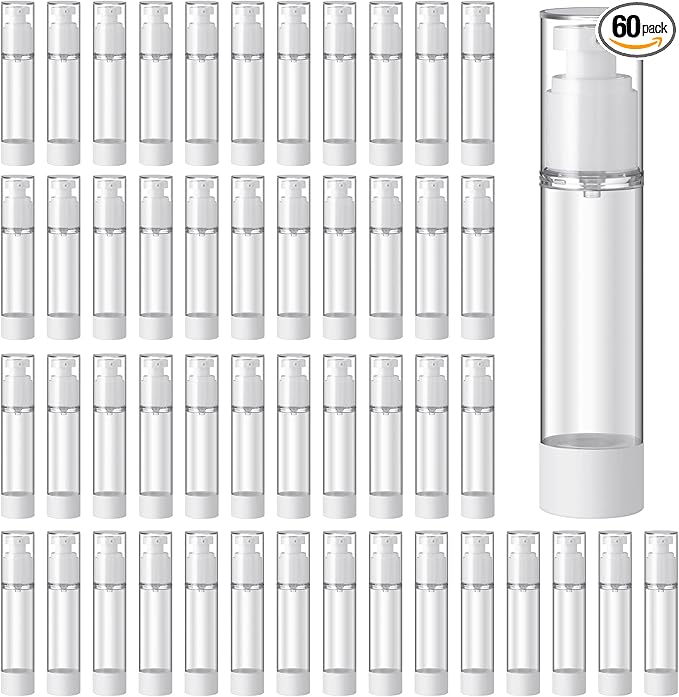 Sabary 60 Pcs Clear Airless Pump Bottles Refillable Cosmetic Travel Size Dispenser Vacuum Plastic Travel Bottles Empty Spray Pump Dispenser Liquid Toiletry Container(1.7 oz)