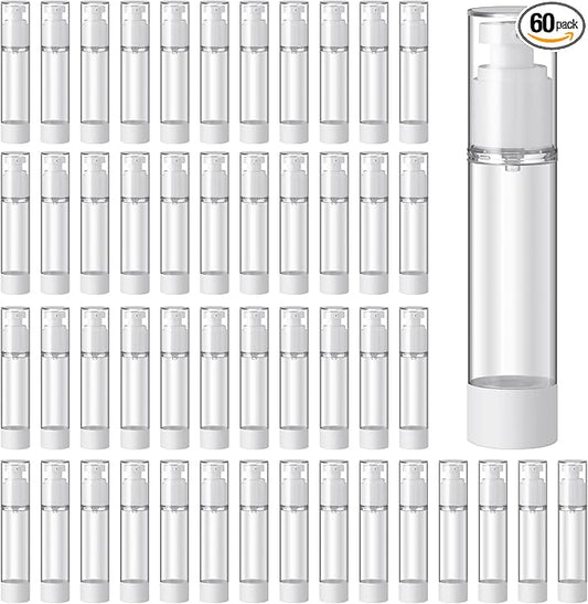 Sabary 60 Pcs Clear Airless Pump Bottles Refillable Cosmetic Travel Size Dispenser Vacuum Plastic Travel Bottles Empty Spray Pump Dispenser Liquid Toiletry Container(1.7 oz)