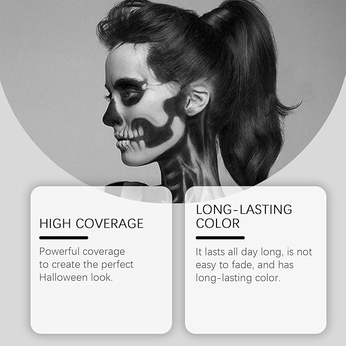 Halloween Face Body Paint For Adults, Black White Face Body Paint Stick Kit For Sfx Makeup Cosplay Joker, Skeleton Makeup