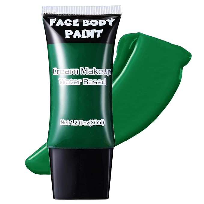 Green Face Paint, Water Based Full Body Paint Halloween Makeup,Cream Face Paint & Body Paint For Camouflage Hunting, Halloween SFX Gamora Witch Makeup 1.2 fl oz (35ml)