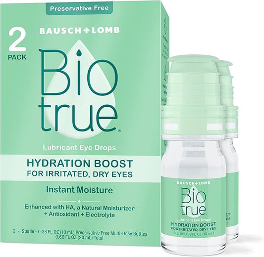 Biotrue Hydration Boost Eye Drops for Irritated and Dry Eyes from Bausch + Lomb, Preservative Free, Contact Lens Friendly, 0.33 FL OZ (10 mL), Pack of 2