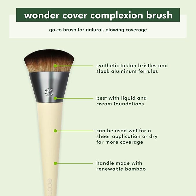 EcoTools Wonder Cover Complexion Brush, Makeup Brush For Flawless Foundation Application & Blending, Full Coverage Base Brush, Eco-Friendly, Synthetic Bristles, Cruelty-Free, 1 Count