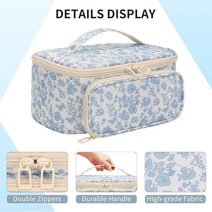 OCHEAL Makeup Bag, Multifunctional Make Up Bags Large Compact Makeup Bag Organizer Cosmetics Toiletry Brushes Storage Case for Women Girls Makeup Case with Handle Divider-Floar