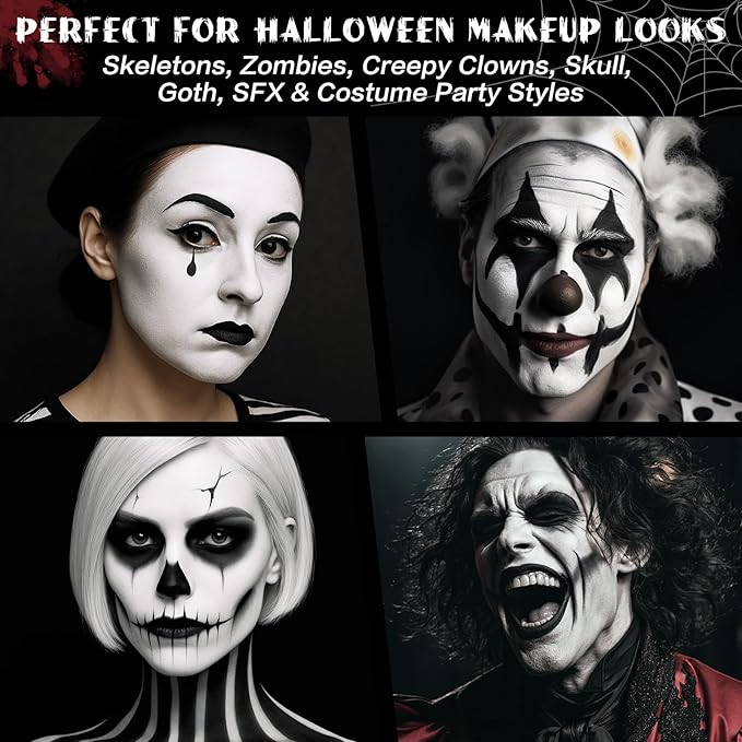 BOBISUKA White Face & Body Paint Stick Water-Based Washable Face Paint Makeup Stick for Halloween Clown, Joker, Skeleton, Zombie, Mime, Cosplay, SFX, Sports Eye Black & Costume Party