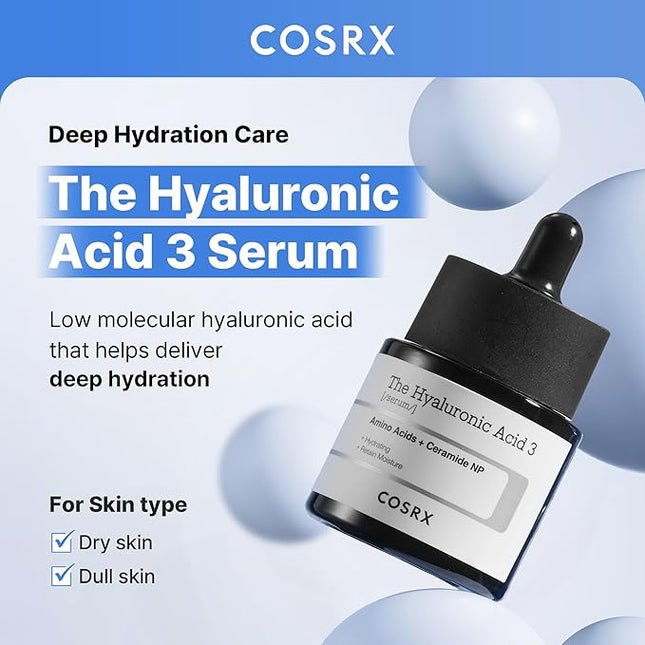 COSRX Pure Sodium Hyaluronic Acid 3% Serum, Hydratying & Moisture Boosting for Fine Lines & Wrinkles, Repair Dry Skin, 0.67fl.oz/20ml, No Artificial Fragrance, Korean Skin Care