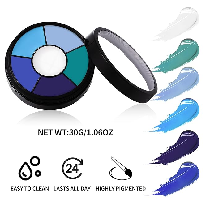 BOBISUKA Blue Face & Body Paint – 6 Colors Cream Washable Face Paint for Corpse Bride Sally Makeup Avatar Mermaid Costume & Theme – Easy to Blend, High Pigment & Long Lasting