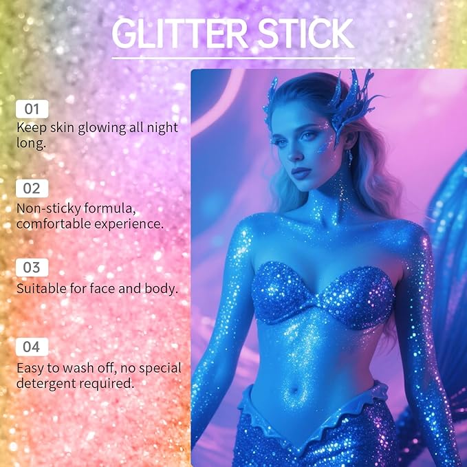 Face and Body Glitter Stick,Holographic Sparkling Neon Outfit Singer Concert Music Rave Festival Party Accessories Glitter Gel. (Christmas Red Green White)