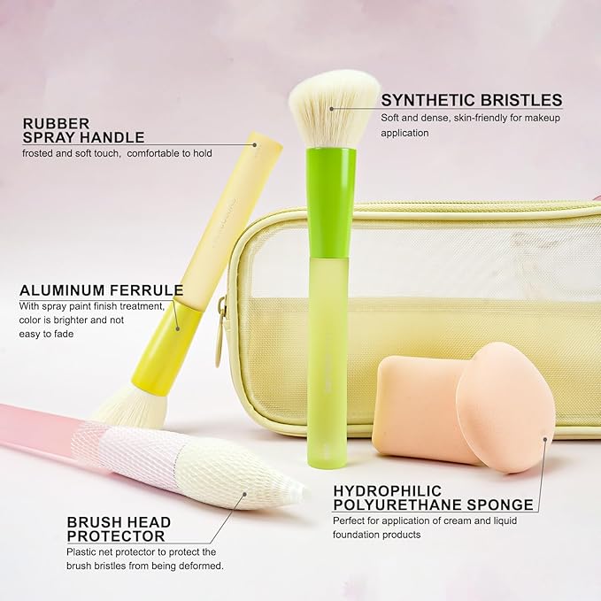 18-Pcs Makeup Brush Set for Beginners - Travel-Friendly with Soft Arthritis-Friendly Handles & Non-Shedding Bristles | Includes Storage Bag, Eyeshadow Brushes & Sponges (Multi-Color)