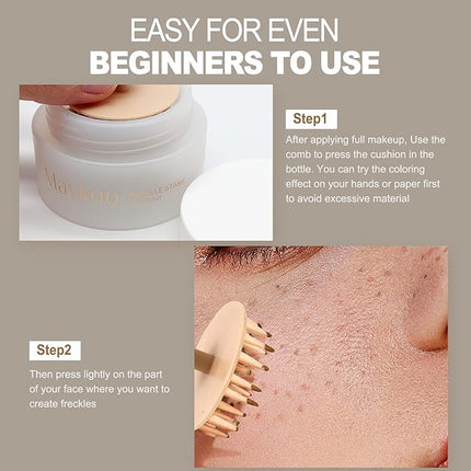 MAYKOO Freckle Pen Natural Lifelike Freckle Stamp, Waterproof Fake Freckles Cushion Long Lasting Quick Dry, Get Sun-kissed Faux Freckles Marker Makeup in One Press, Chestnut, 15g