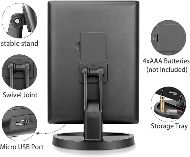 deweisn Tabletop Mount Trifold Lighted Vanity Mirror with 21 LED Lights, Touch Screen and 3X/2X/1X Magnification, Two Power Supply Mode Make up Mirror,Travel Mirror