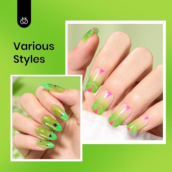 Beetles Green Gel Nail Polish, 15ML Light Green Jelly Gel Polish Soak Off UV Sheer Translucent Effect Spring Summer Gel French Nail Art Design Manicure Gift for Women