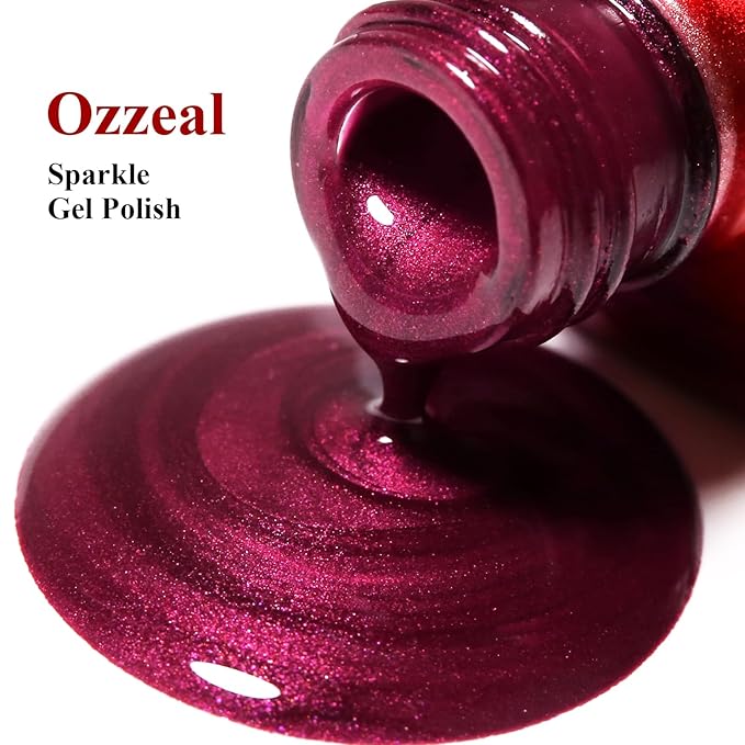 Pearl Gel Nail Polish,Red Glitter Pearl Gel Nail Polish Sparkle Shimmer Fall Winter Soak off LED UV for Art DIY Manicure 15ML