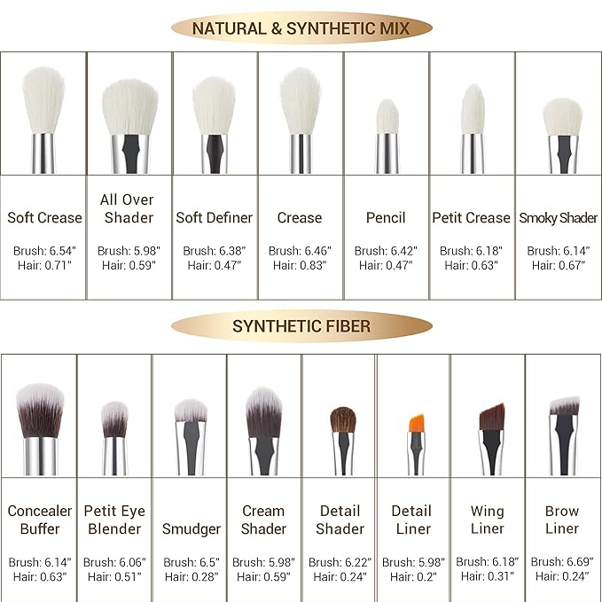Jessup Small Eye Makeup Brush Set Professional 15pcs White/Silver Premium Natural-synthetic Eye Shadow Blending Concealer Eye & Brow Liner Brushes, T237