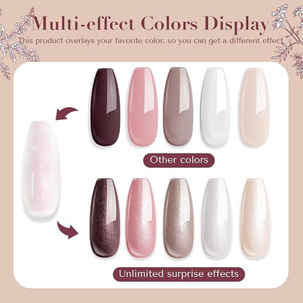 AZUREBEAUTY Nail Polish Set 4 Colors Brown Pink Glitter Nail Polish Quick Dry Natural Nail Lacquer Fingernail Kit with Top Coat DIY Salon Home