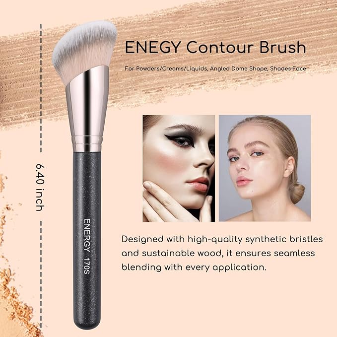 ENERGY Travel Makeup Brush Set with Bag Professional Angled Powder Foundation Bronzer Nose Contour Concealer Brushes for Liquid Cream Blending Face Make Up Applicators