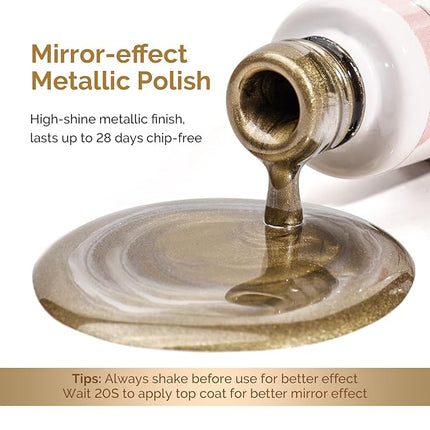 MelodySusie 8ML Bronze Gold Gel Liner Nail Art Polish Mirror Chrome 3D Effect,for Line and Patterns of Painting,French Nail Tips,DIY Manicure Pedicure for Home DIY Salon Use