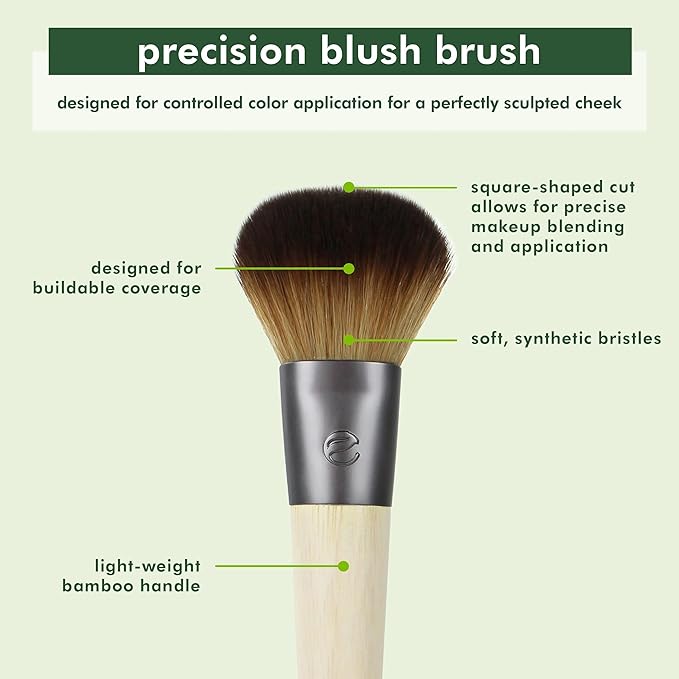EcoTools Precision Blush Makeup Brush, Cheek Blush Brush, For Loose or Pressed Powder, Also Works With Bronzer, Eco-Friendly Face Makeup Brush, Vegan & Cruelty-Free, Synthetic Bristles, 1 Count