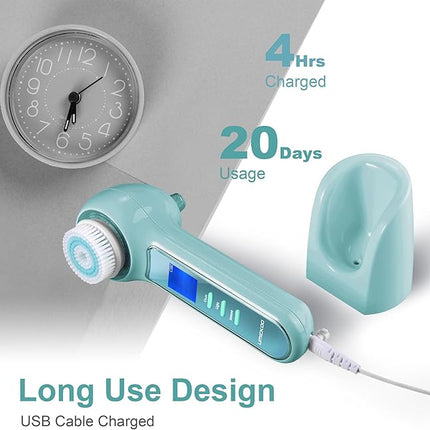 Face Scrubber Exfoliator,Facial Cleansing Brush Waterproof with LCD Screen,Blackhead Remover Vacuum with 5 Brush Heads,Face Spin Brush for Exfoliating, Massaging and Deep Pore Cleansing