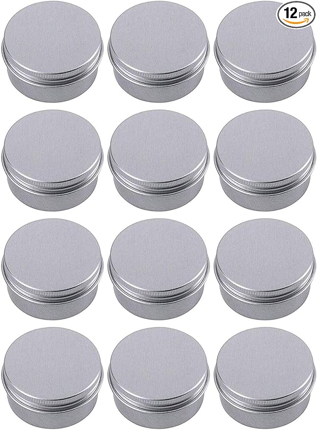 0.5 Ounce Aluminum Tin Jar Refillable Containers 15 ml Aluminum Screw Lid Round Tin Container Bottle for Cosmetic,Lip Balm, Cream, 12 Pack.