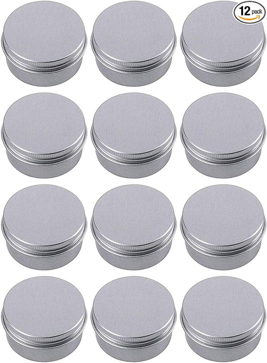 0.5 Ounce Aluminum Tin Jar Refillable Containers 15 ml Aluminum Screw Lid Round Tin Container Bottle for Cosmetic,Lip Balm, Cream, 12 Pack.