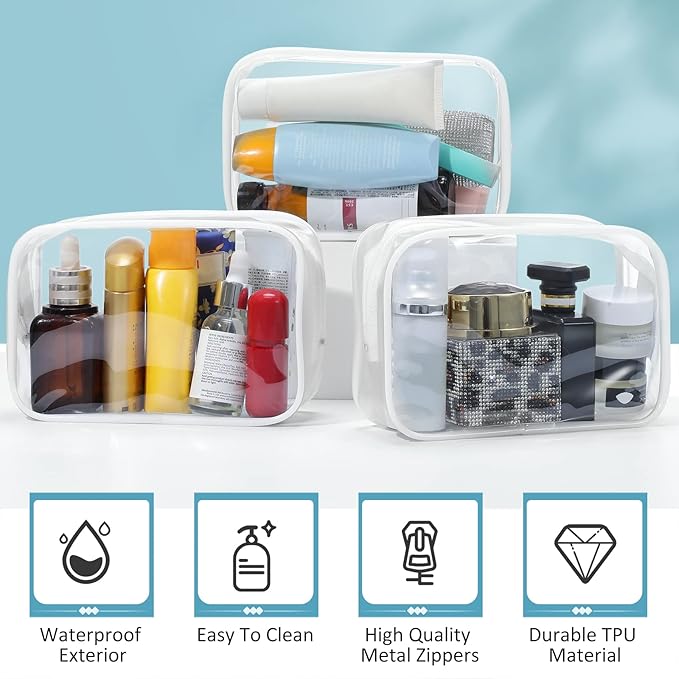 Weewooday 12 Pieces Clear Makeup Bags Cosmetic Storage Bags PVC Zipper Pouches Travel Waterproof Makeup Plastic Case for Women Organizing Toiletries Traveling Bathroom(Medium,White)