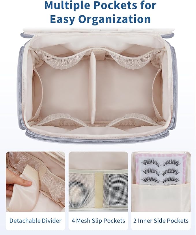 WANDF Travel Toiletry Bag for Women, Wide-open Large Makeup Bag with Handle, Puffy Makeup Organizer for Toiletries, Cosmetics, Accessories, Essentials (Slate Blue)