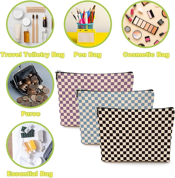 6 Pcs Checkered Makeup Bags Make up Bag Cosmetic Bags for Women Girls Sister Bridesmaid Friendship Christmas Birthday Travel Toiletry Bag Aesthetic Zipper Organizer Accessories, Cute Retro Plaid