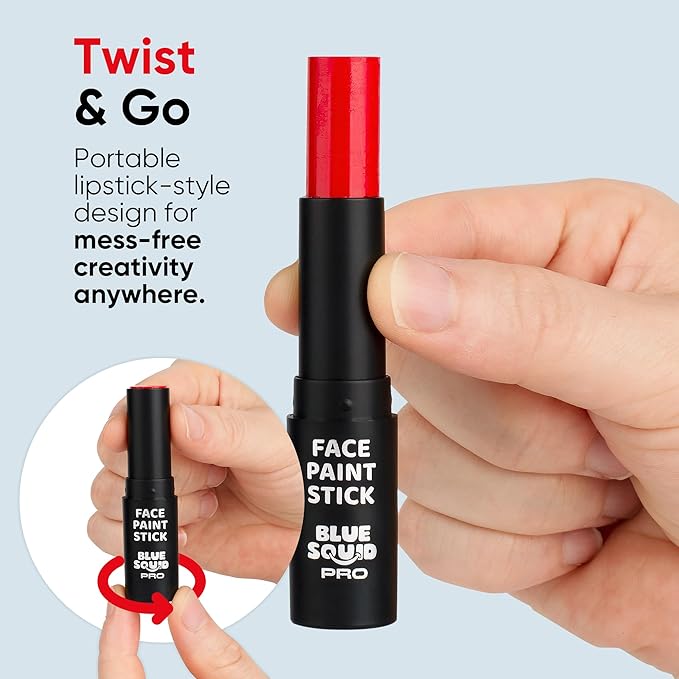 Blue Squid PRO Red Face Paint Stick - Waterproof Body Paint for Adults & Kids Eye Black Baseball, Eyeblack Softball - Vegan Hypoallergenic Twist-Up Non-Toxic Makeup Stick for Cosplay, Sports & SFX