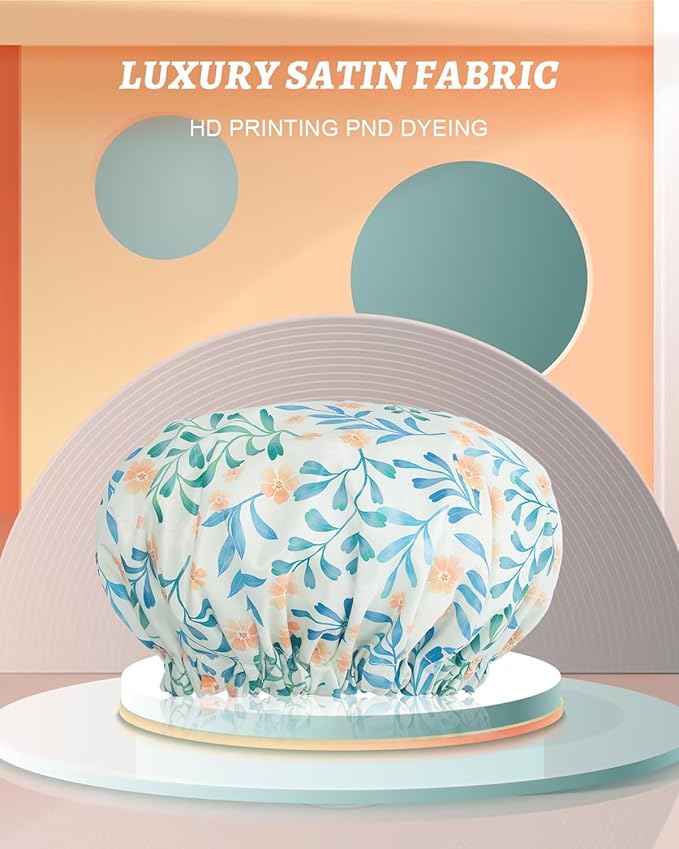 Aquior Shower Caps, Double Layer Waterproof Shower Cap for Women, Reusable Large Shower Cap for all Hair Lengths with EVA Lining, Soft Bath Shower Caps