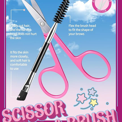 TsMADDTs 6 pcs Eyebrow Tweezers Set, Tweezers for Women Facial Hair with Curved Scissor and Eyebrow Brush for Ingrown Hair