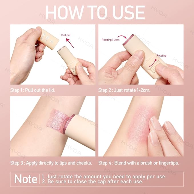 KYDA 3 Colors Mineral Color Balm, SPF 35, Buildable Shimmer Color for Lip and Cheek, Shimmer Cream Blush Stick, Lightweight Blendable, Multiuse Makeup Balm, BERRY+LOVELY+PRETTY