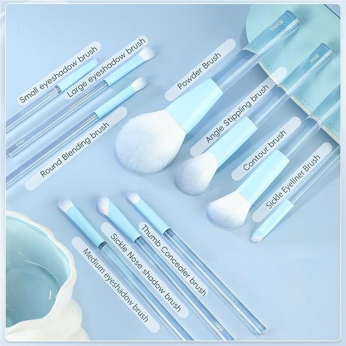 MSQ Make Up Brushes 10Pcs Powder Brushes Contour Brush Synthetic Hair Makeup Brush Set with Bag for Blending Stippling Highlighting Eyeshadow Eyeliner Concealer Nose Shader