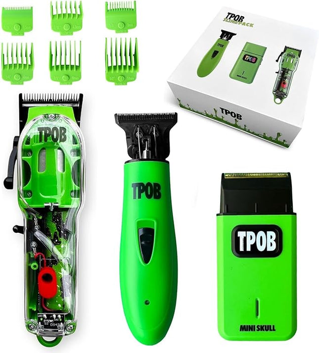 TPOB Slime 2 Barber Hair Clippers Trimmer Shaver Set for Men with Matte Green Case and X Fade Blade