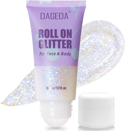 DAGEDA Roll-on Body Glitter,Holographic Eye Face Hair Glitter Gel for Festival Outfit Mermaid Accessories,Chameleon Color Body Shimmer Makeup Rave Outfits Accessories for Women 50ml(Fantasy)